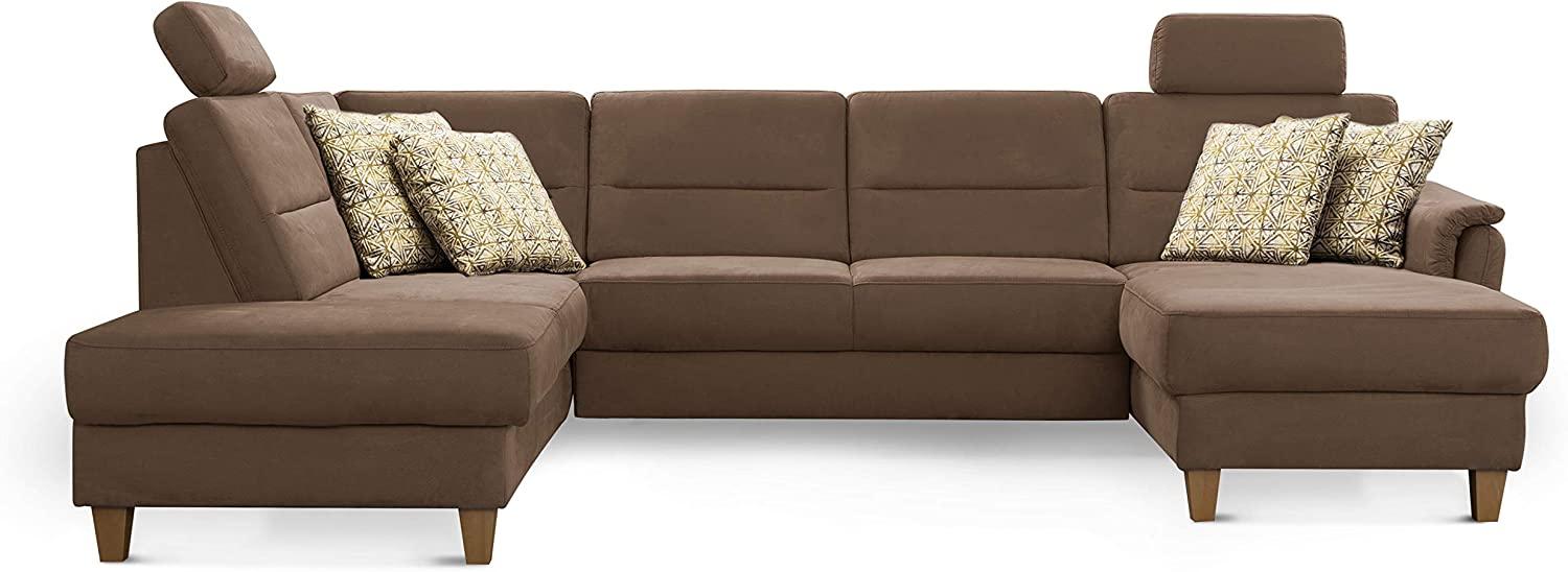 CAVADORE U-Form-Sofa Palera / Federkern-Wohnlandschaft mit 2 Kopfstützen / 314 x 89 x 212 / Mikrofaser, Hellbraun Bild 1