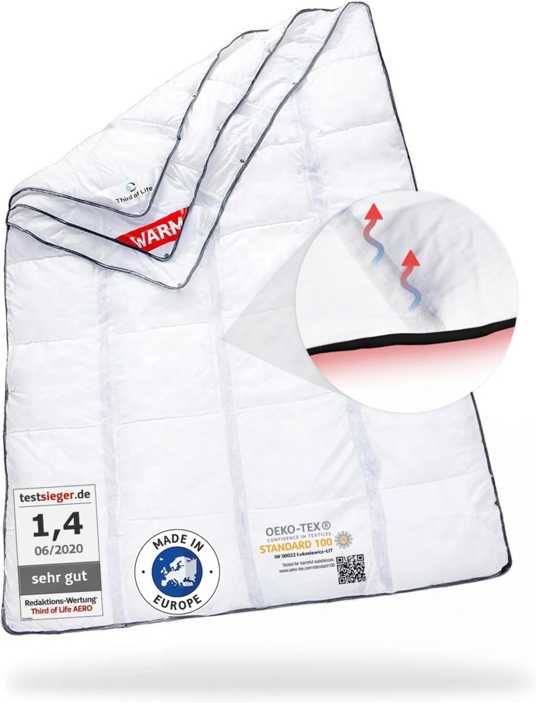 AERO ActiveClima Bettdecke mit innovativer Climabalance®-Technologie | Flauschige Ganzjahresdecke / Steppdecke mit Ventilations- & Klimazonen | Perfekte Sommer- & Winter-Decke | Weiß | 135x200 cm Bild 1