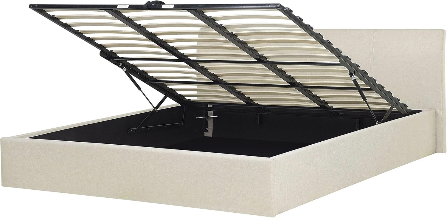 Polsterbett Leinenoptik beige mit Bettkasten hochklappbar 180x200 cm ORBEY Bild 1