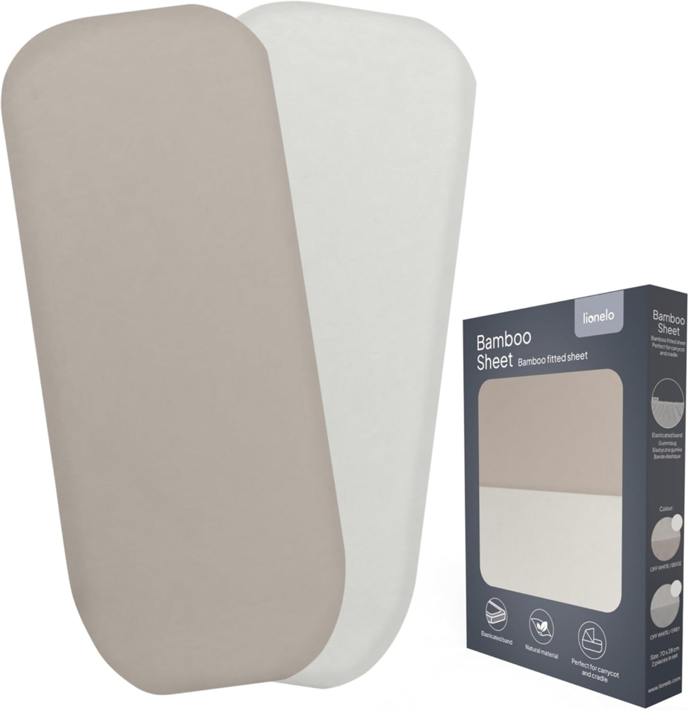 Lionelo Bambus-Spannbettlaken 70x28 cm, 2er-Set. Für Babys, für Babywannen und Babybetten, Natürliches Material, Atmungsaktiv und Weich, Hautfreundlich, Bamboo Sheet Bild 1