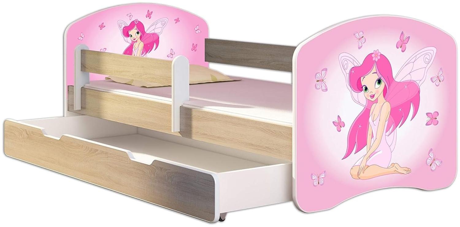 Kinderbett Jugendbett mit einer Schublade und Matratze Sonoma mit Rausfallschutz Lattenrost ACMA II 140x70 160x80 180x80 (07 Rosa Fee, 180x80 + Bettkasten) Bild 1