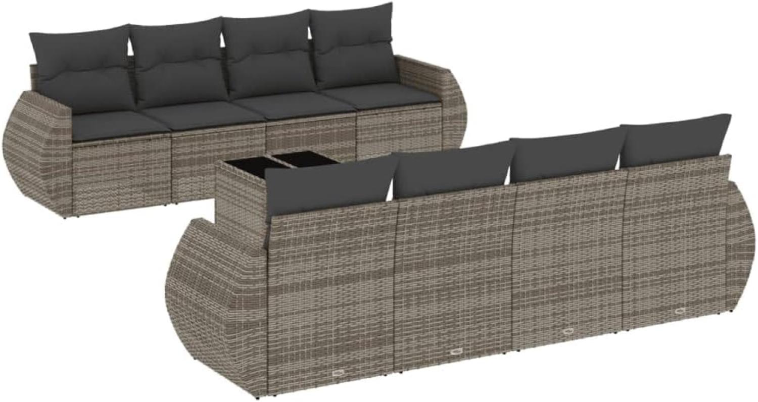 vidaXL 9-tlg. Garten-Sofagarnitur mit Kissen Grau Poly Rattan 3253487 Bild 1