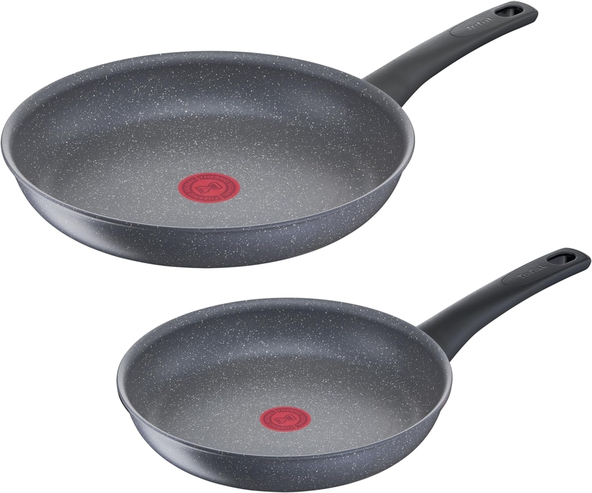 Tefal G15090 Healthy Chef 2-teiliges Pfannen-Set | 24 + 28 cm | Mineralia+ Antihaftversiegelung | Thermo-Signal Temperaturindikator | Made in France | induktionsgeeignet | spülmaschinenfest | Grau Bild 1