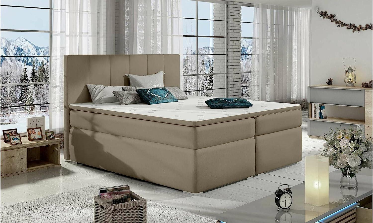 Stylefy Jupiter Boxspringbett Braun Kunstleder MADRYT 160x200 cm Bild 1