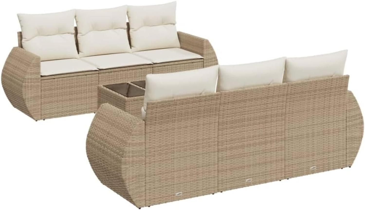 vidaXL 7-tlg. Garten-Sofagarnitur mit Kissen Beige Poly Rattan 3221107 Bild 1