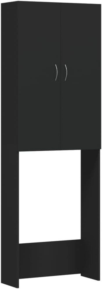 vidaXL Waschmaschinenschrank mit 2 Türen 3 Fächern Badmöbel Badschrank Badregal Badezimmerschrank Hochschrank Schrank Schwarz 64 x 25,5 x 190 cm Bild 1