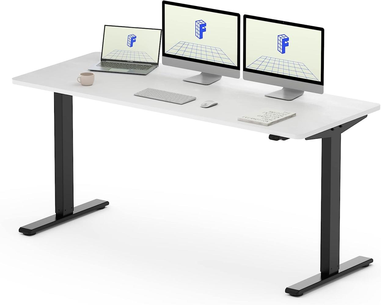 Flexispot EG1 Höhenverstellbarer Schreibtisch Elektrisch 2-Fach-Teleskop mit Tischplatte (L-Weiß, Schwarz Gestell, 160x80 cm) Bild 1