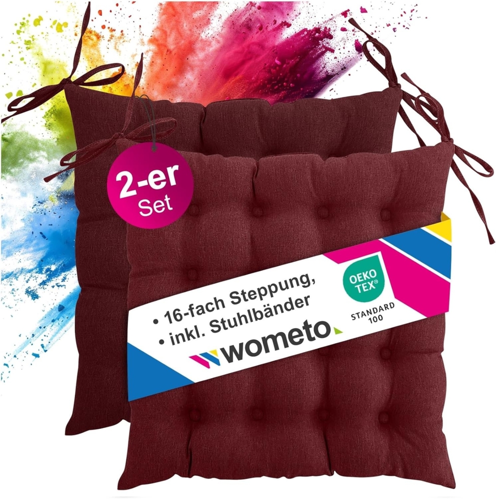 wometo Stuhlkissen Prime 40x40 2er Set, OEKO-TEX®, Sitzkissen mit Steppung & Bändern Bild 1