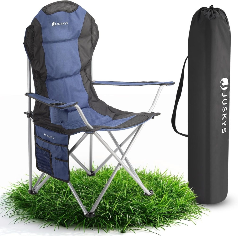 Juskys Campingstuhl Lido mit Getränkehalter & Tasche - Camping Klappstuhl gepolstert - Faltstuhl Angelstuhl Strandstuhl Chair - Stuhl Blau Bild 1