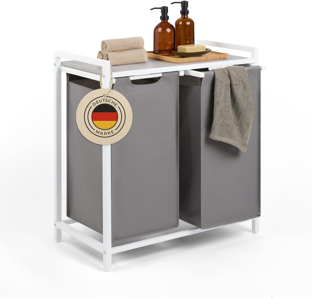 Blumtal Ausziehwäschekorb 2-4 Fächer Wäschesammler mit Ablage und Metallrahmen Bild 1