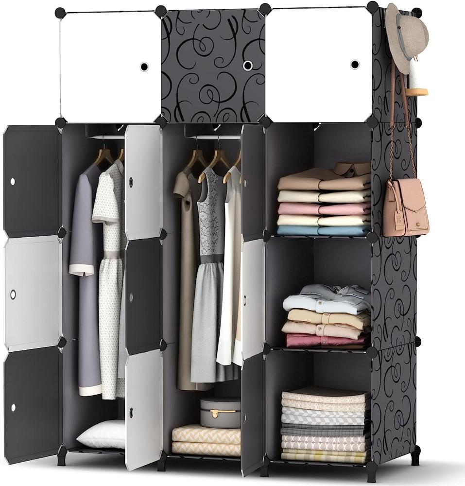 HOMIDEC Kleiderschrank, Tragbarer Regalsystem, 12 Würfel Schrank aus Kunststoff mit 2 Kleiderstange, Schlafzimmerschrank kleiderschrank Weiss für Schlafzimmer, 146 x 107 x 45 cm Bild 1