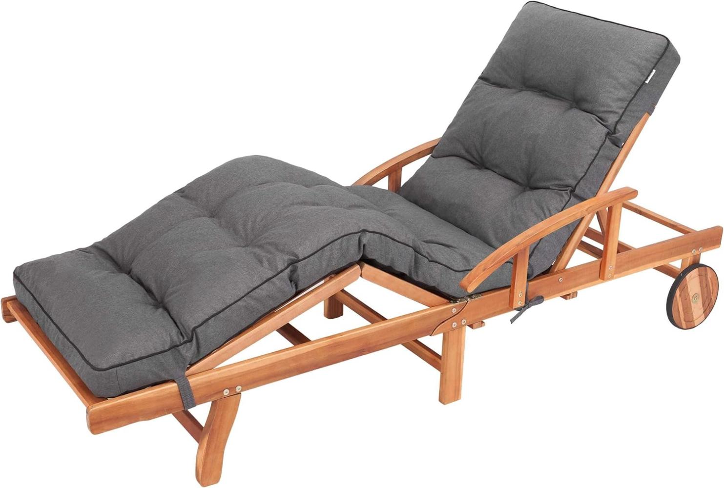 Bjird Liegenauflage, Auflage für Gartenliege 200 x 55 x 8 cm, Auflagen für Deckchair, Polsterauflage für Sonnenliege, Kissen für Liegestuhl, gesteppt - Anthrazit Bild 1