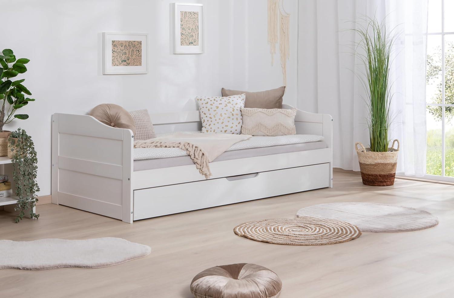 Ticaa Sofabett mit Auszug Melinda Kiefer massiv-weiss Bild 1