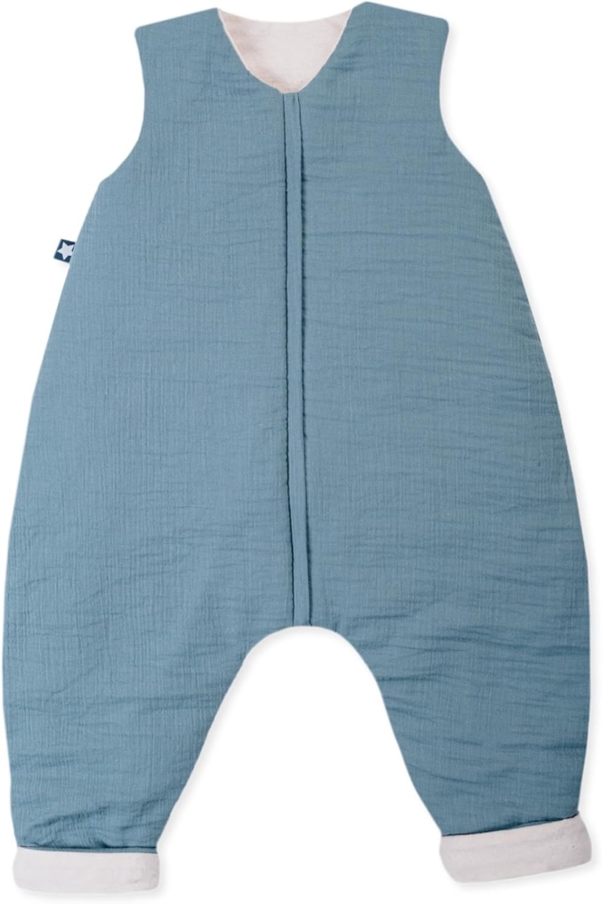 Julius Zöllner Schlafoverall Jumper gefüttert Musselin, warme Füllung 2,5 TOG, waschbar bei 40°C, Made in Germany, OEKO TEX Standard 100, blau, Gr. 92 Bild 1