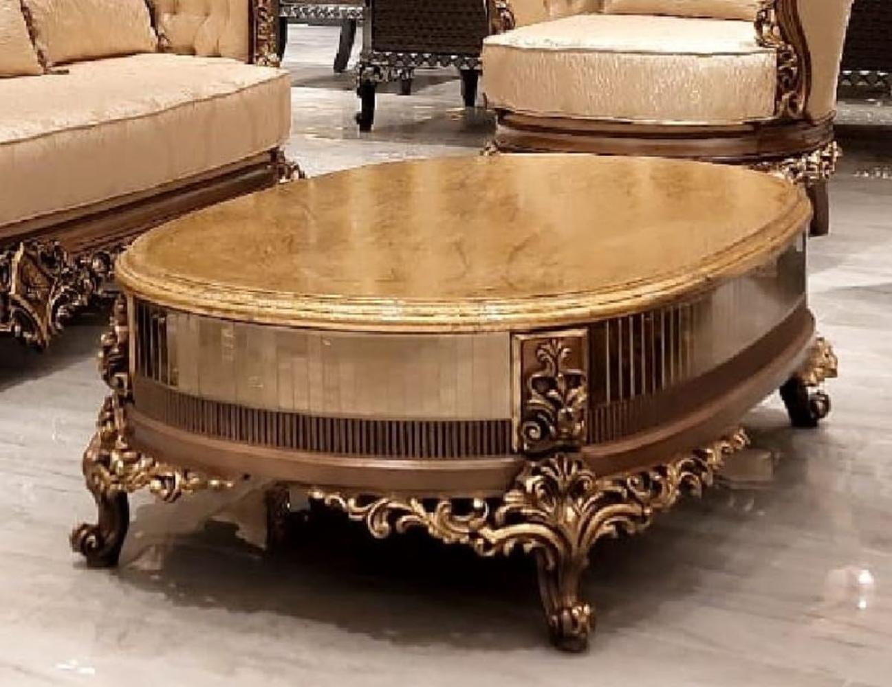 Casa Padrino Luxus Barock Couchtisch Antik Gold / Braun / Gold - Ovaler Massivholz Wohnzimmertisch im Barockstil - Wohnzimmer Möbel im Barockstil - Barock Möbel - Edel & Prunkvoll Bild 1