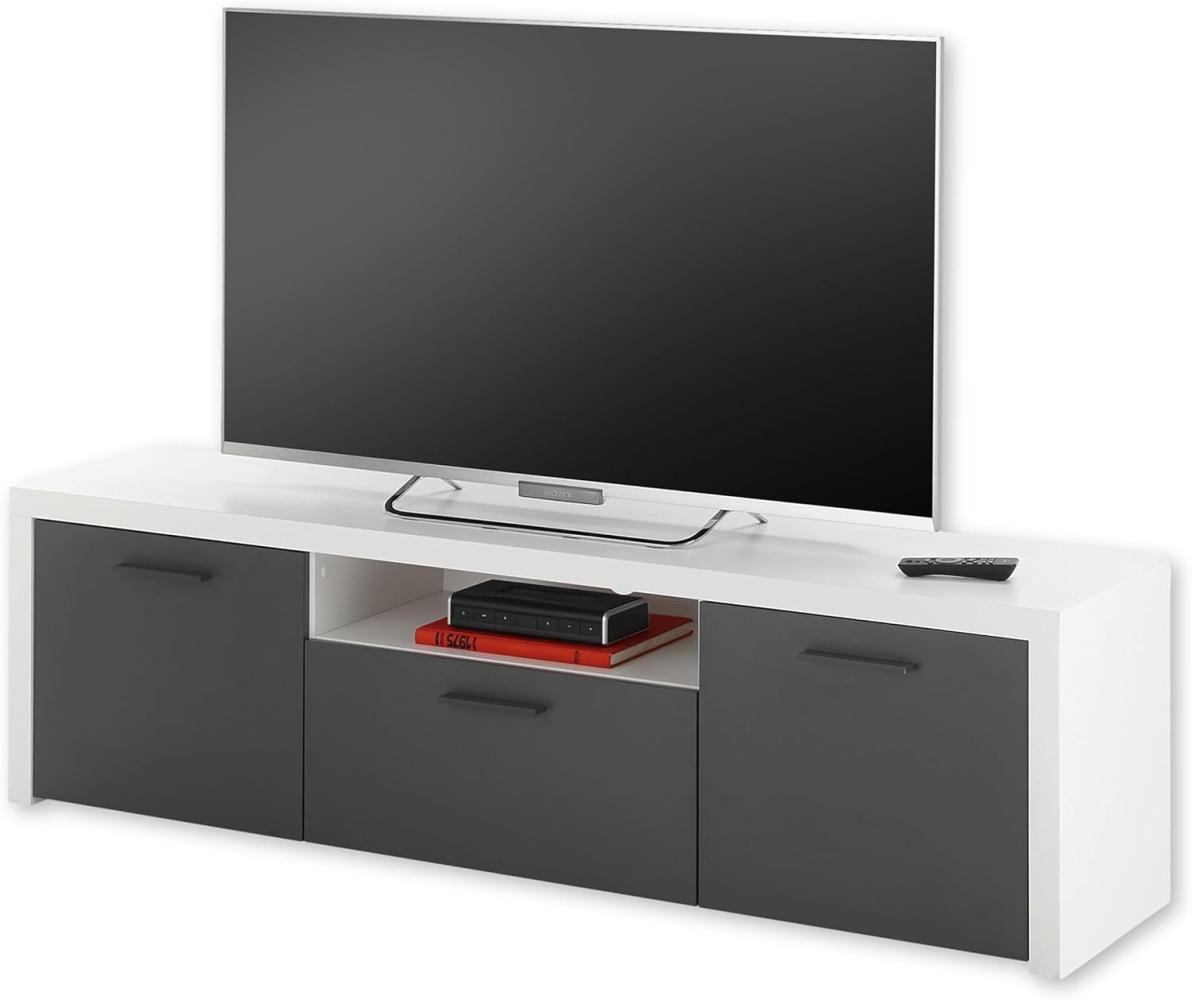 MODICA TV-Lowboard in Weiß, Anthrazit - Moderner TV Schrank mit Schublade und viel Stauraum für Ihr Wohnzimmer - 160 x 46 x 38 cm (B/H/T) Bild 1