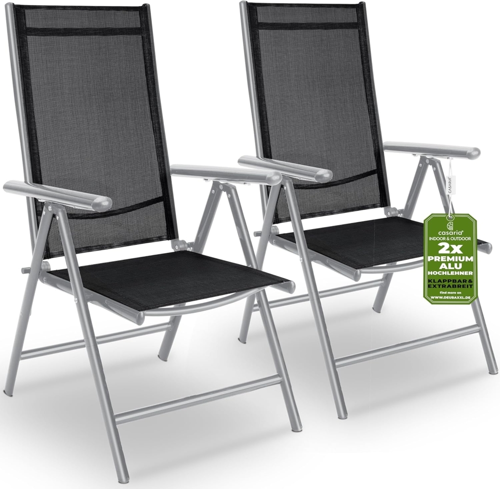 Casaria® Gartenstuhl 2er Set Klappbar Aluminium Wetterfest 8- Fach Verstellbar 120kg Belastbar Outdoor Balkon Camping Hochlehner Klappstuhl Stuhl Silber Bild 1