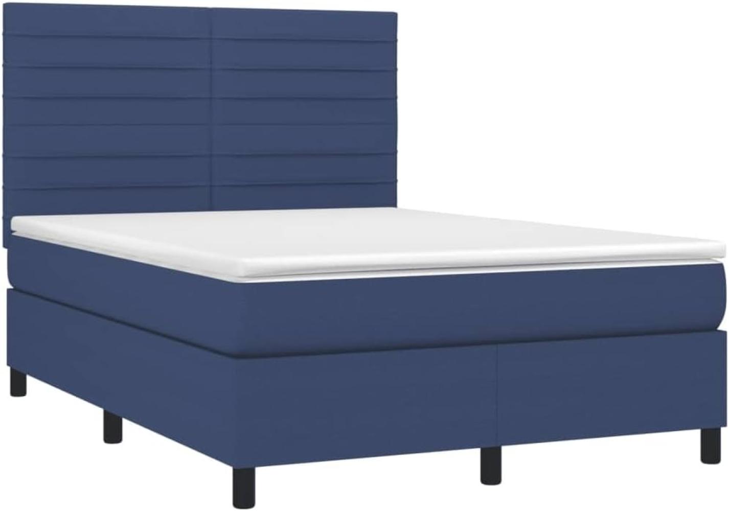 vidaXL Boxspringbett mit Matratze Blau 140x200 cm Stoff 3141863 Bild 1