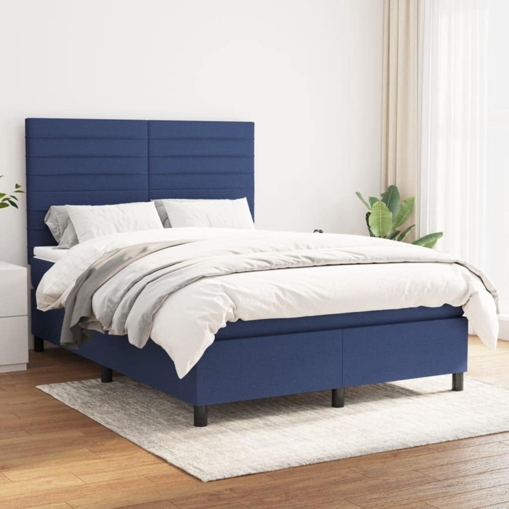 vidaXL Boxspringbett mit Matratze Blau 140x200 cm Stoff 3141863 Bild 1