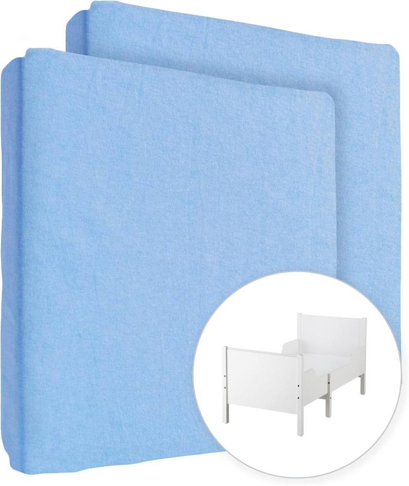 2X Jersey 100% Baumwolle Spannbettlaken für 160x80cm Ausziehbare Kleinkind Junior Bett Matratze (Blau) Bild 1