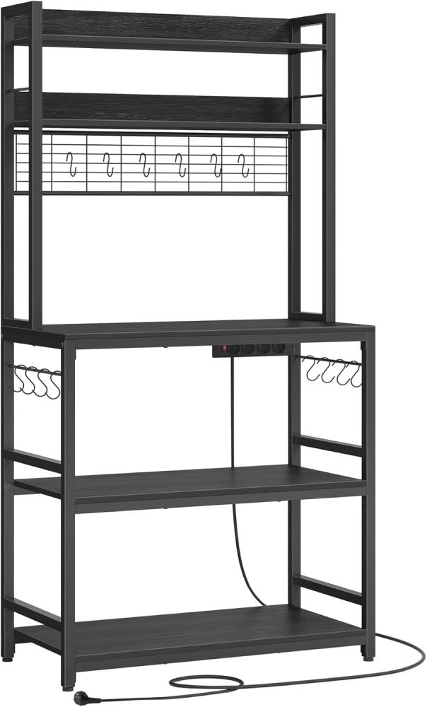 Vasagle Küchenregal, Standregal mit Steckdosen, Mikrowellen-Regal, mit Gitterplatte, 14 Haken, 40 x 80 x 170 cm, Anthrazitgrau-Tintenschwarz Bild 1