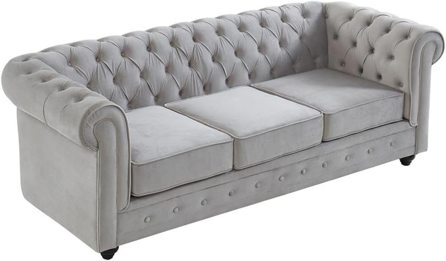 3-Sitzer-Sofa CHESTERFIELD - Samt - Hellgrau Bild 1