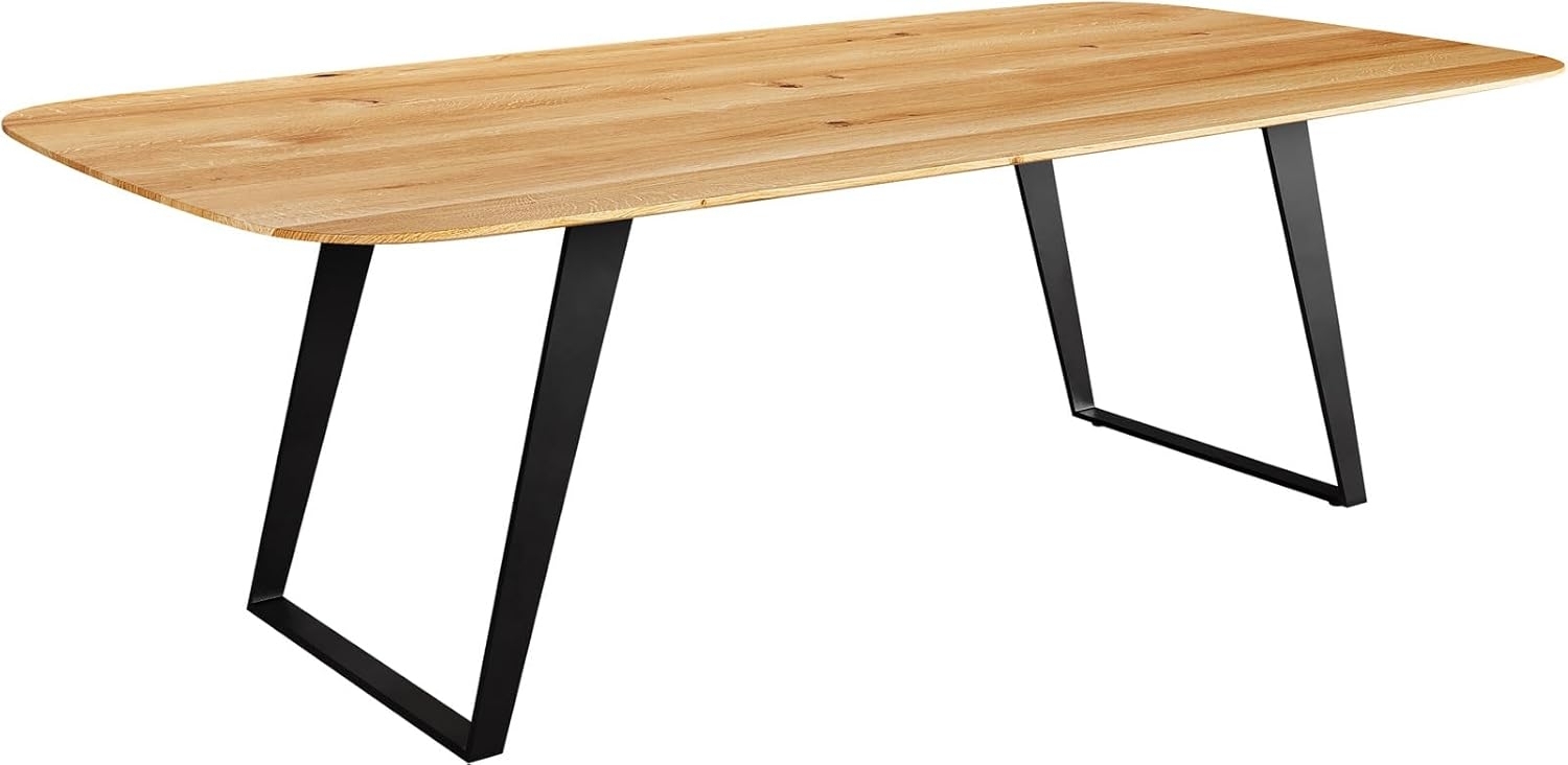 Esstisch Edge Boot 240x120x2,5-3 Eiche Natur Metall Schräg Schwarz Schweizer Kante Bild 1