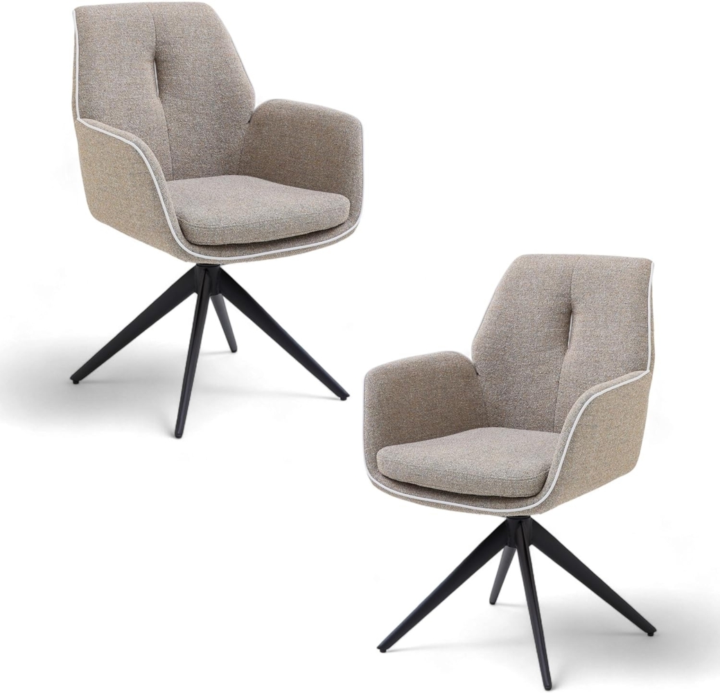 ENJA Esszimmerstühle 2er Set mit schwarzem Metallgestell, Taupe - Bequeme Stühle für Esszimmer & Küche - 64 x 92 x 65 cm (B/H/T) Bild 1