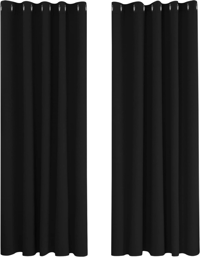 Deconovo Vorhänge Blcikdicht Verdunkelungsgardinen mit Ösen Thermogardine Kälteschutz, 229x168 cm(HöhexBreite), Schwarz, 2er Set Bild 1