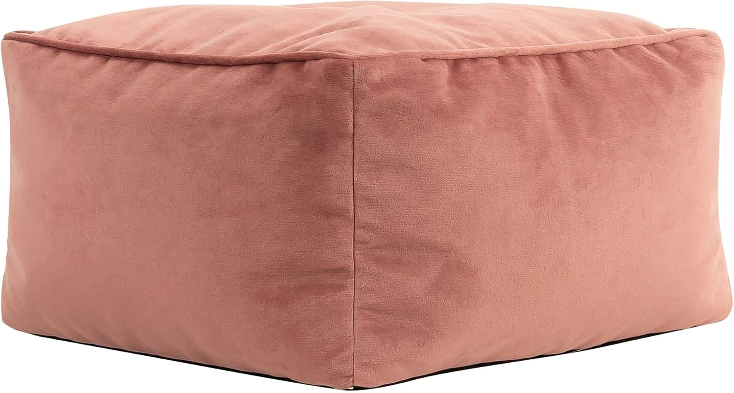 Icon Amara Hocker, Rosa, Flauschiger Samt Stoff, Samt Sitzsack, Sitzpuff Hocker mit Füllung, Fußhocker für das Wohnzimmer, Deko Wohnzimmer Bild 1