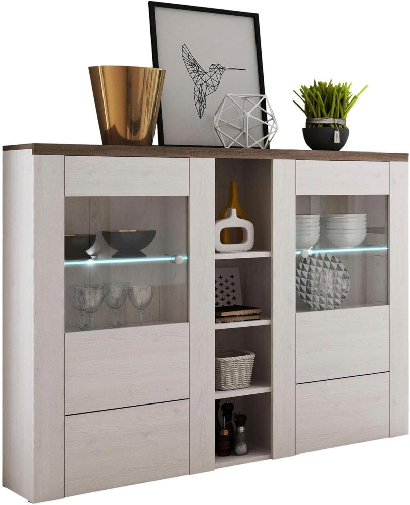 Highboard Larona Kommode 155x37x129cm sibiu weiß eiche sägerau dunkel Bild 1