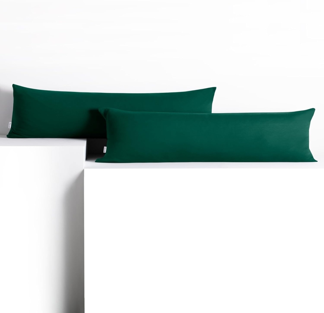 DecoKing 2 Kissenbezüge 20x145 cm Jersey 100% gekämmte Baumwolle Reißverschluss flaschengrün Amber Bild 1
