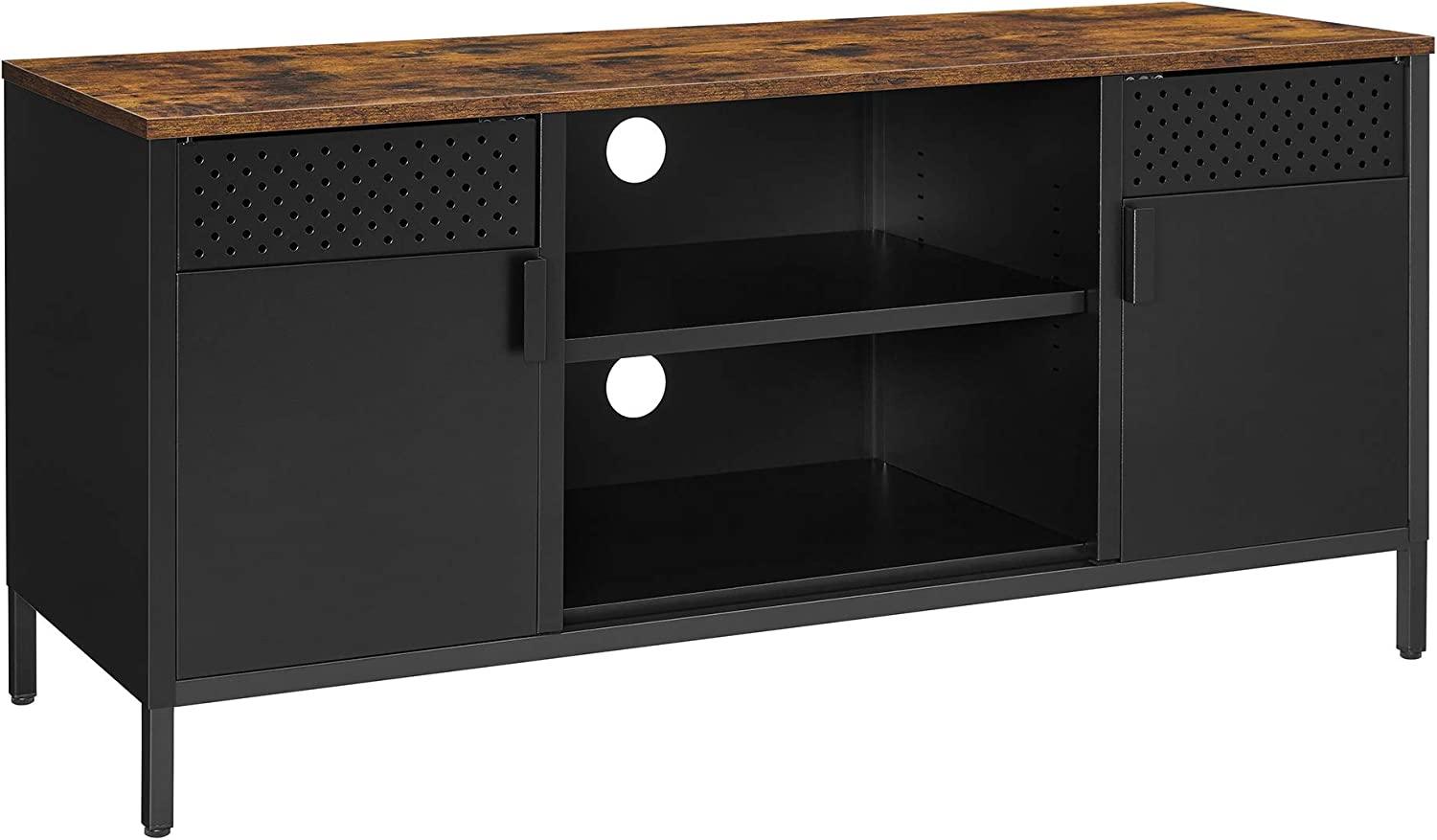 TV-Schrank, TV-Regal, mit 3 verstellbaren Einlegeböden, Fernsehtisch, Lowboard für Fernseher bis zu 55 Zoll, für Wohnzimmer, vintagebraun-mattschwarz LTS103B01 Bild 1