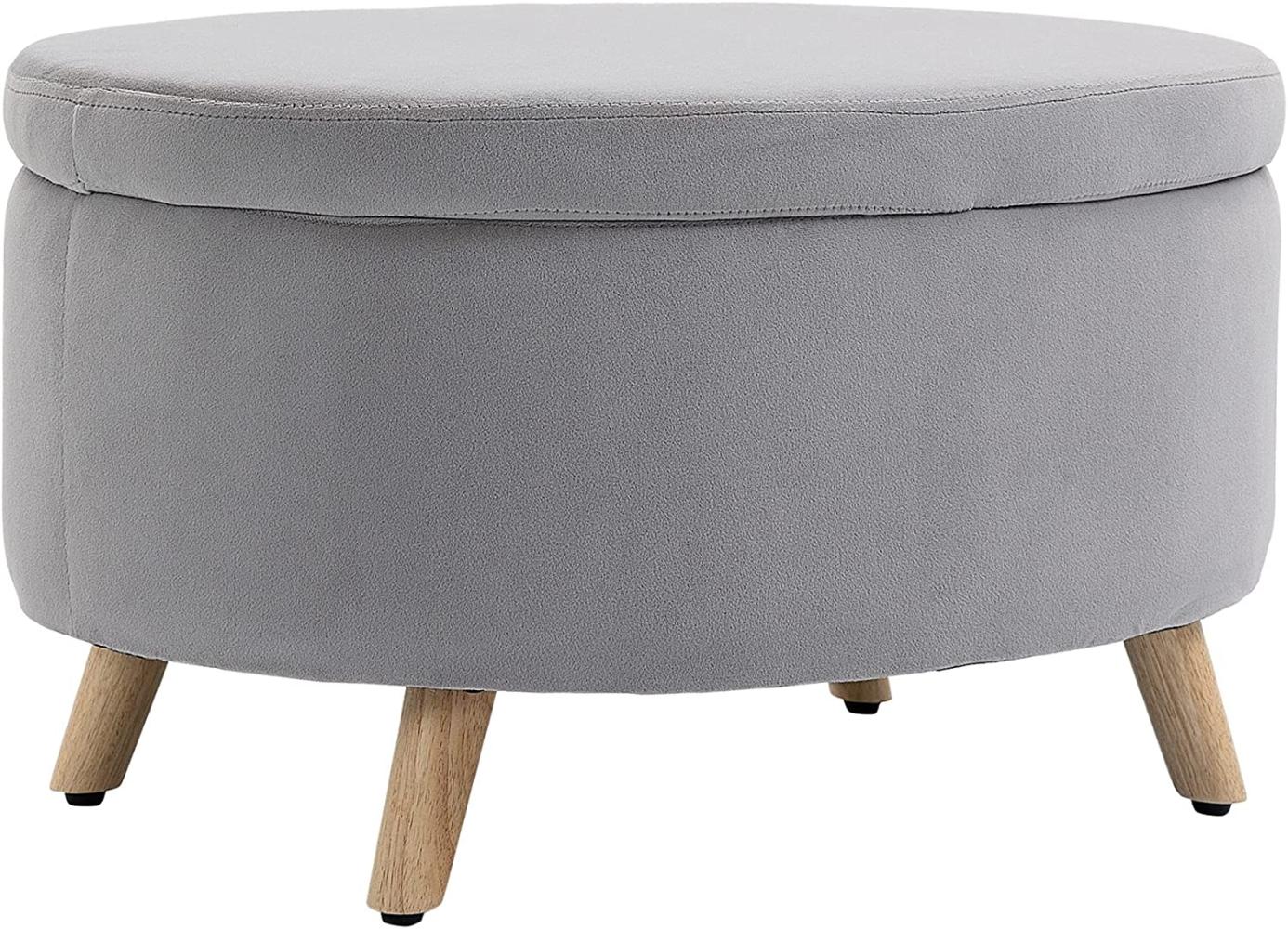 HOMCOM Sitzbank Polsterbank mit Stauraum Ovale Form Hocker modern Flur Schlafzimmer Wohnzimmer samtartiges Polyester Gummiholz Hellgrau 71 x 51,5 x 42 cm Bild 1