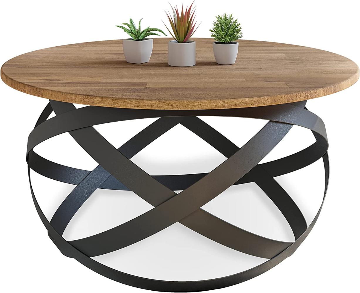 Lumarc Firenze, Couchtisch aus Massivholz Natur Buche im Industrial Minimalistisch Design, Rund, Ø70x40 cm (Schwarz) Bild 1