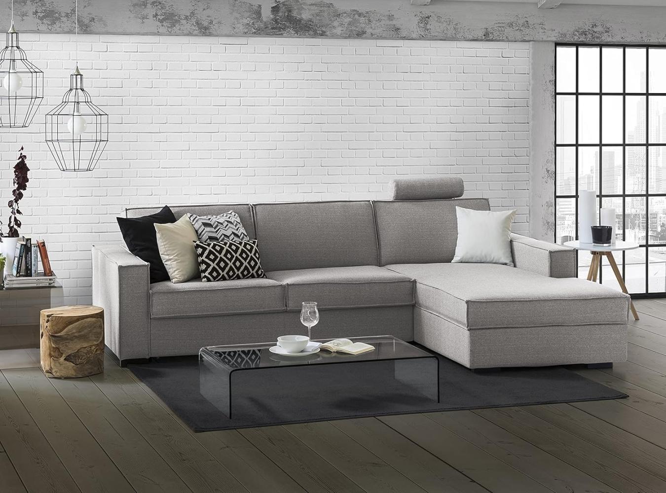 Talamo Italia Ecksofa Beatrice, Made in Italy, Drehbare Öffnung mit Matratze und Netz inklusive, Rechte Halbinsel mit Stauraum, mit schmalen Armlehnen, Cm: 260x95h90, Farbe Grau Bild 1