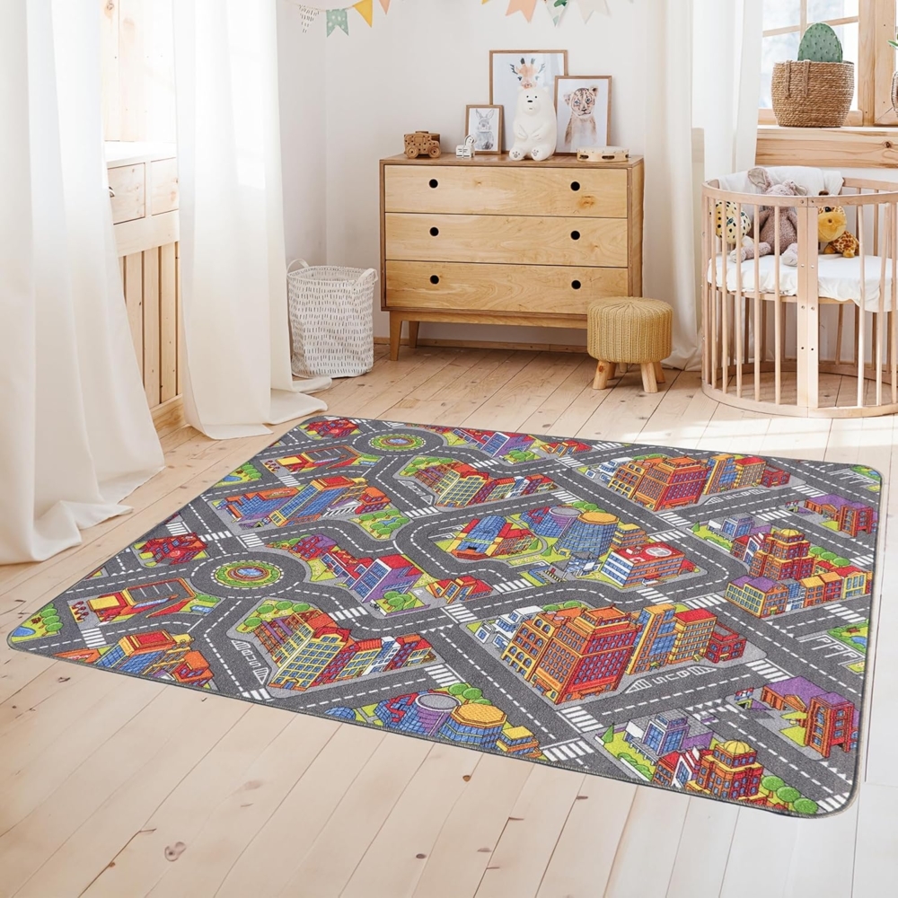 Primaflor Interaktiver Spielteppich Big City - 200x300 cm, Made in Europe Kinderteppich mit Straßenmotiv, Hochwertiger Straßen-Teppich für Kinder- und Spielzimmer, Spielmatte für Jungen und Mädchen Bild 1