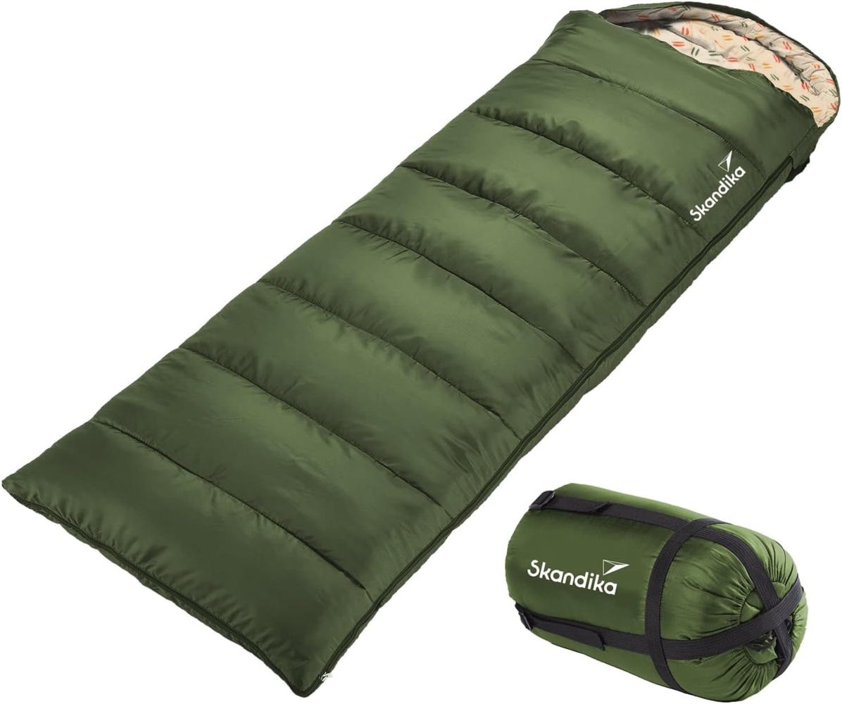 Skandika Schlafsack Iceland Dunkelgrün Reißverschluss rechts, Deckenschlafsack Erwachsene, koppelbar, 3-Jahreszeiten, bis -10° C, Packsack, Camping, Inn-/Outdoor Bild 1