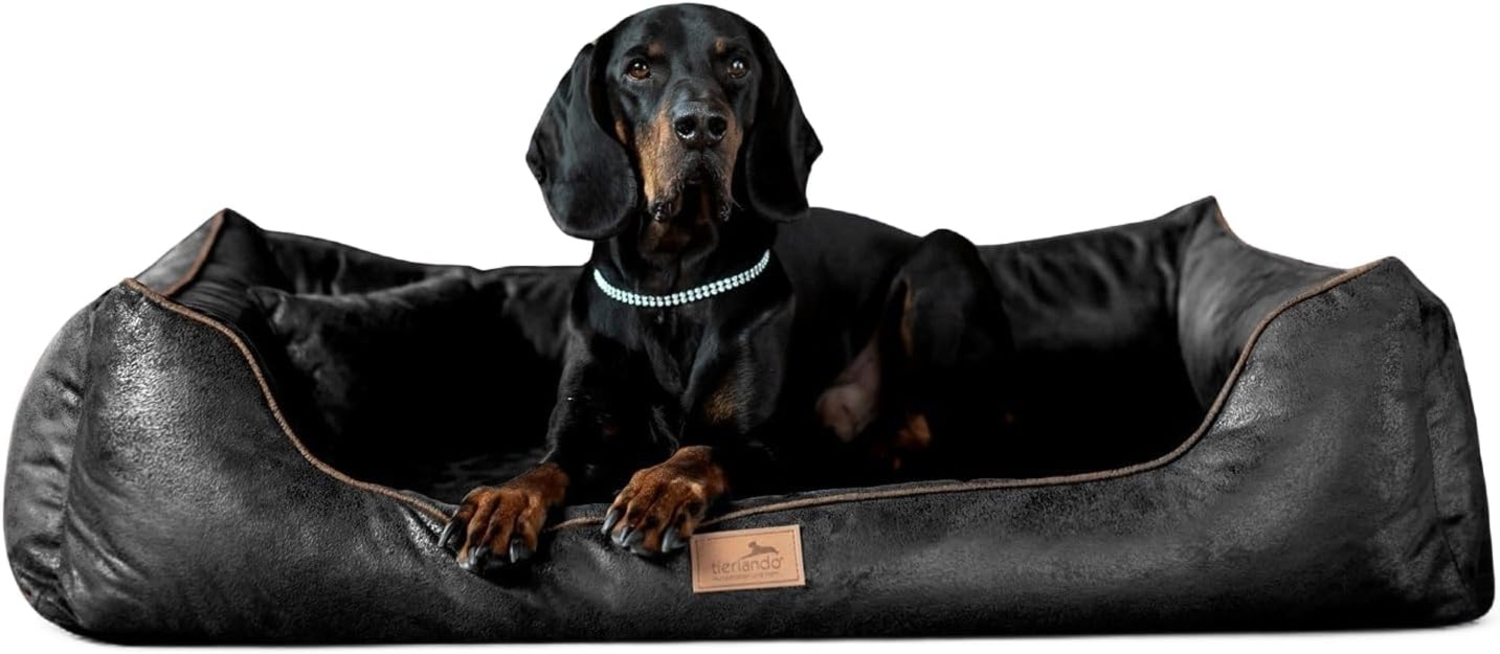 ALBERTO Orthopädisches Hundebett in Lederoptik - 03 Schwarz, 100x75cm Bild 1
