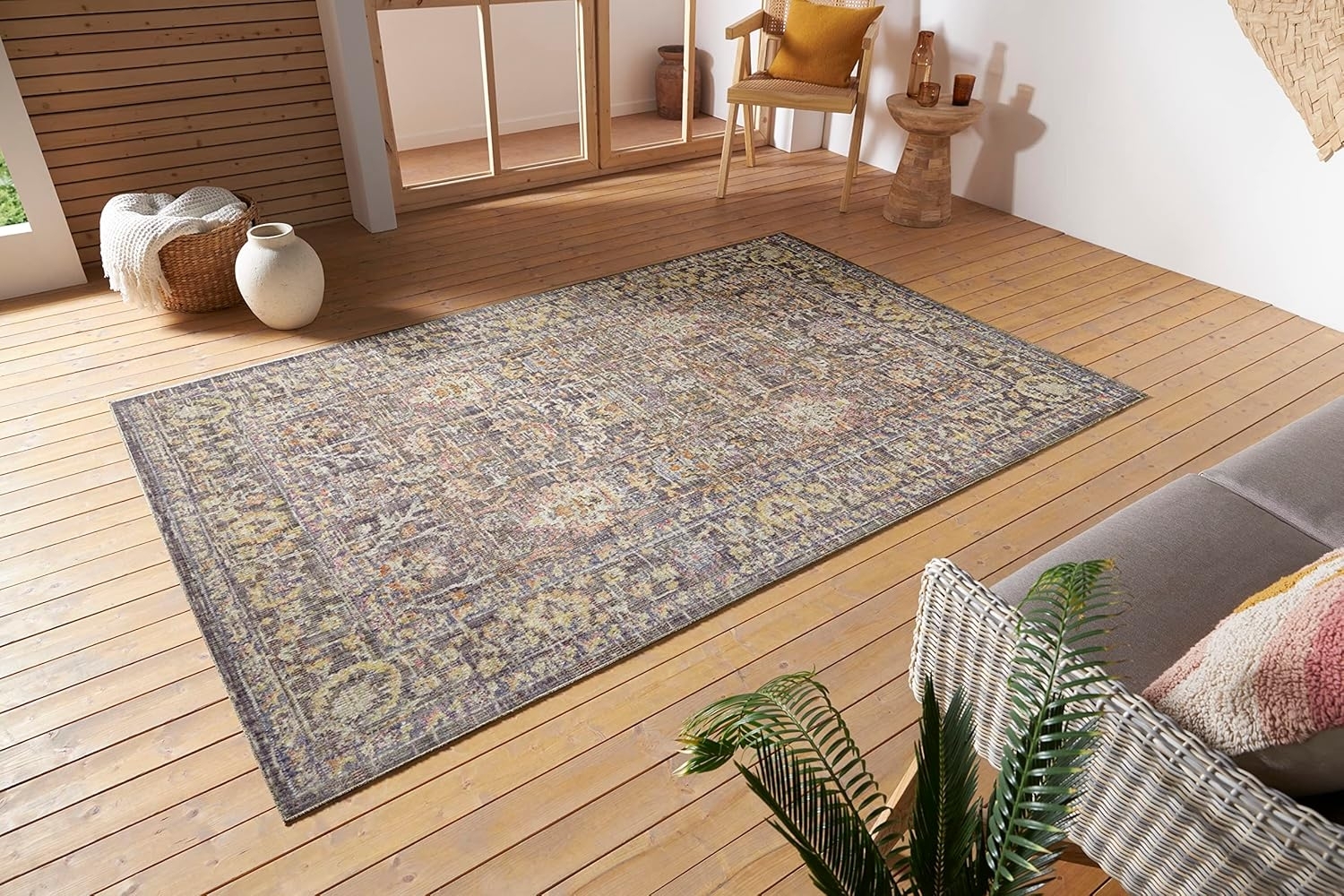 Nouristan Luxor In- & Outdoor Teppich Orient – Orientalischer Flachgewebe Vintage Used Look Waschbar Wetterfest & UV-beständig für Balkon, Terrasse, Garten, Wohnzimmer – Grau Multicolor, 190x280cm Bild 1