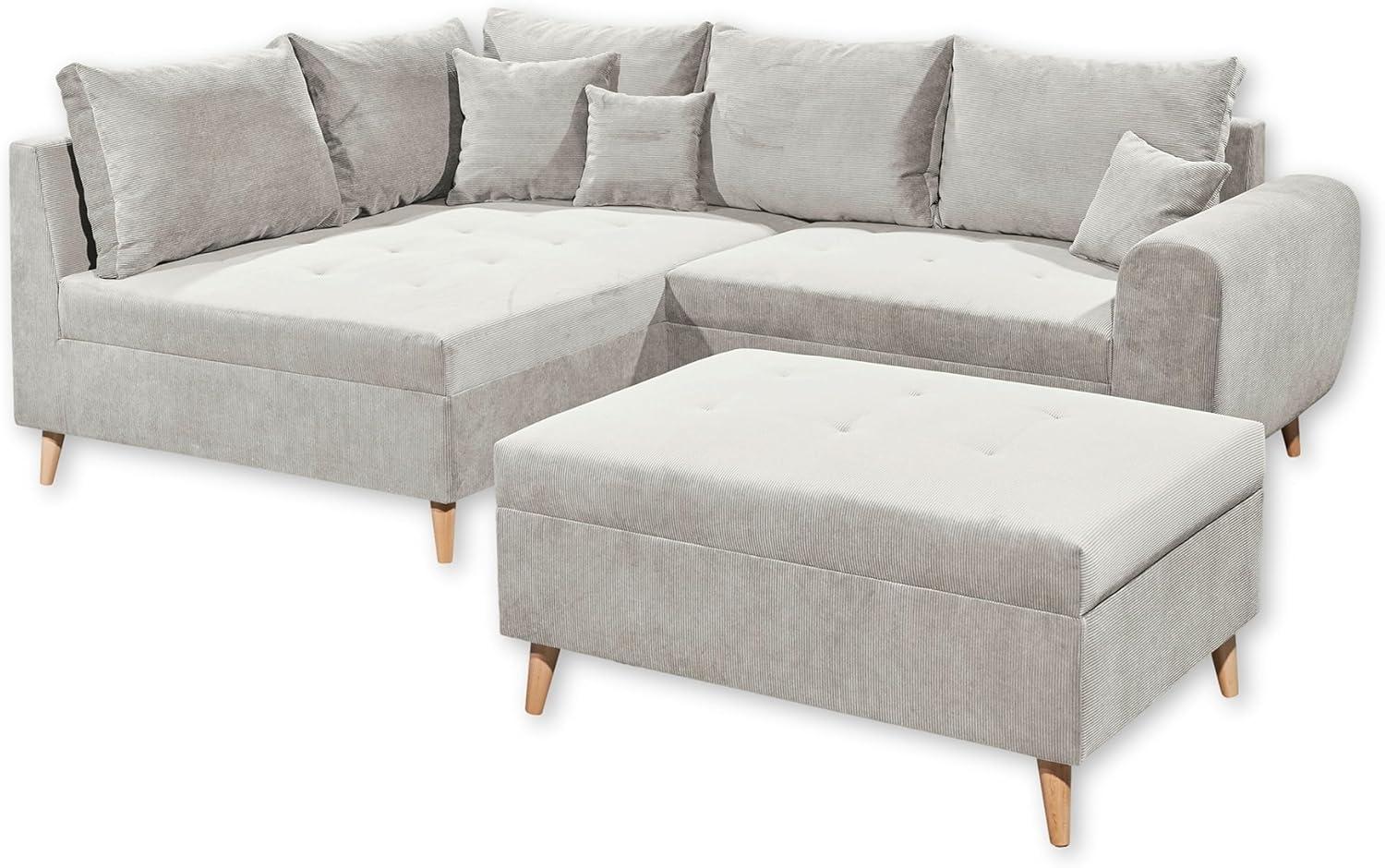 Stella Trading CALANDA Ecksofa mit Hocker, Stoffbezug Anthrazit - Moderne Eckcouch mit Kissen & Massivholz Füßen - 249 x 94 x 175 cm (B/H/T) Bild 1