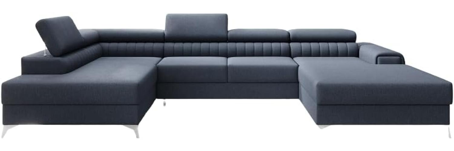 Designer Sofa Collina mit Schlaf- und Klappfunktion Stoff Blau Links Bild 1