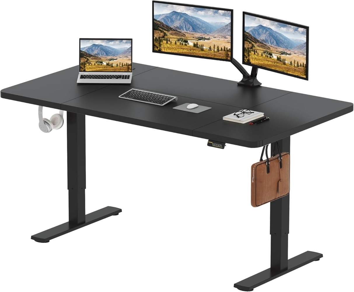 SANODESK Elektrischer Höhenverstellbarer Schreibtisch mit Tischplatte, Memory Funktion und Haken, Schreibtisch Höhenverstellbar Elektrisch für Heimbüro, Homeoffice und Hause(160x60 cm, schwarz) Bild 1