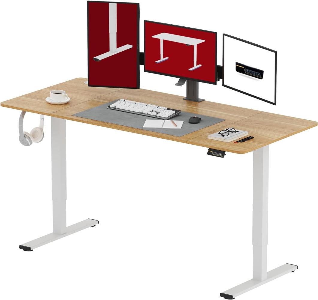 SANODESK Höhenverstellbarer Schreibtisch 160 x 60 cm Schreibtisch Höhenverstellbar Elektrisch Ergonomischer Steh-Sitz Tisch Computertisch für Heimbüro Homeoffice(ahorn) Bild 1