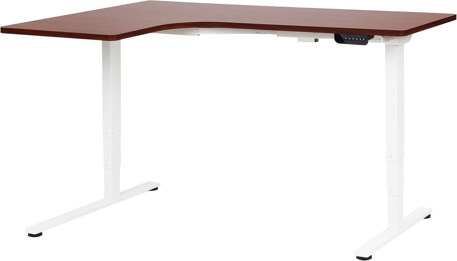 Eckschreibtisch elektrisch höhenverstellbar DESTINES Braun Weiß 160 cm 109 cm linksseitig Bild 1