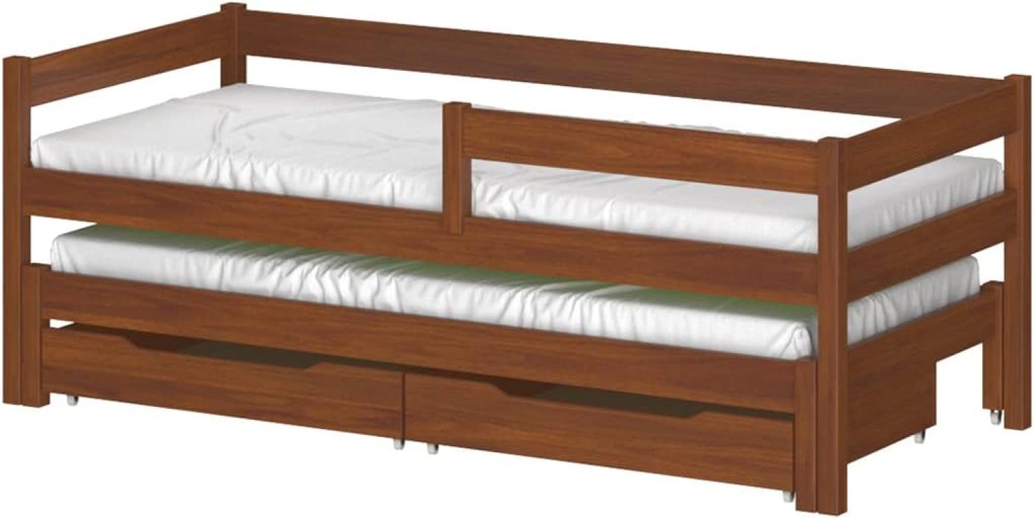 WNM Group Kinderbett Ausziehbar JULA mit Rausfallschutz und Lattenrost - Bett mit Schubladen - Ausziehbett fr Jugendliche - Jugendbett - Funktionsbett - Palisander - 90x200 90x190 Bild 1