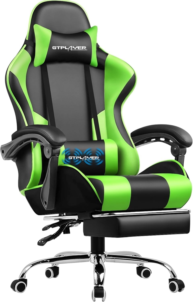 GTPLAYER Bürostuhl Gaming Stuhl Massage Gaming Sessel Ergonomischer Gamer Stuhl mit Fußstütze, Kopfstütze Massage-Lendenkissen, Gepolstert Gaming Chair, Drehsessel grün Bild 1