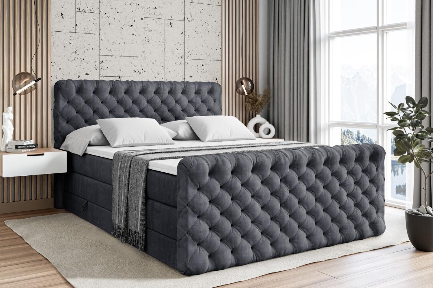 ALTDECOR Boxspringbett BOXI8-Z KING (Multipocket-Matratze H4 und H3 Matratze Bonellfederung Topper Kopfteil) Bild 1