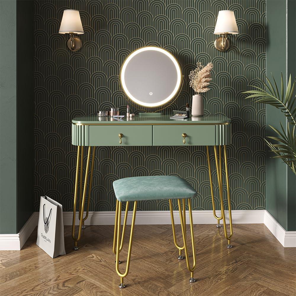 Vicco Schminktisch Grün 100 cm mit LED Beleuchtung und Hocker, Grace Bild 1