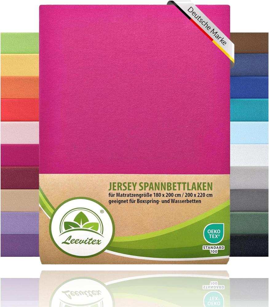 leevitex® Jersey Spannbettlaken, Spannbetttuch 100% Baumwolle ca. 150 g/m² MARKENQUALITÄT ÖKOTEX Standard 100 (Pink, Premium 200x220 Wasserbetten, Boxspringbetten) Bild 1